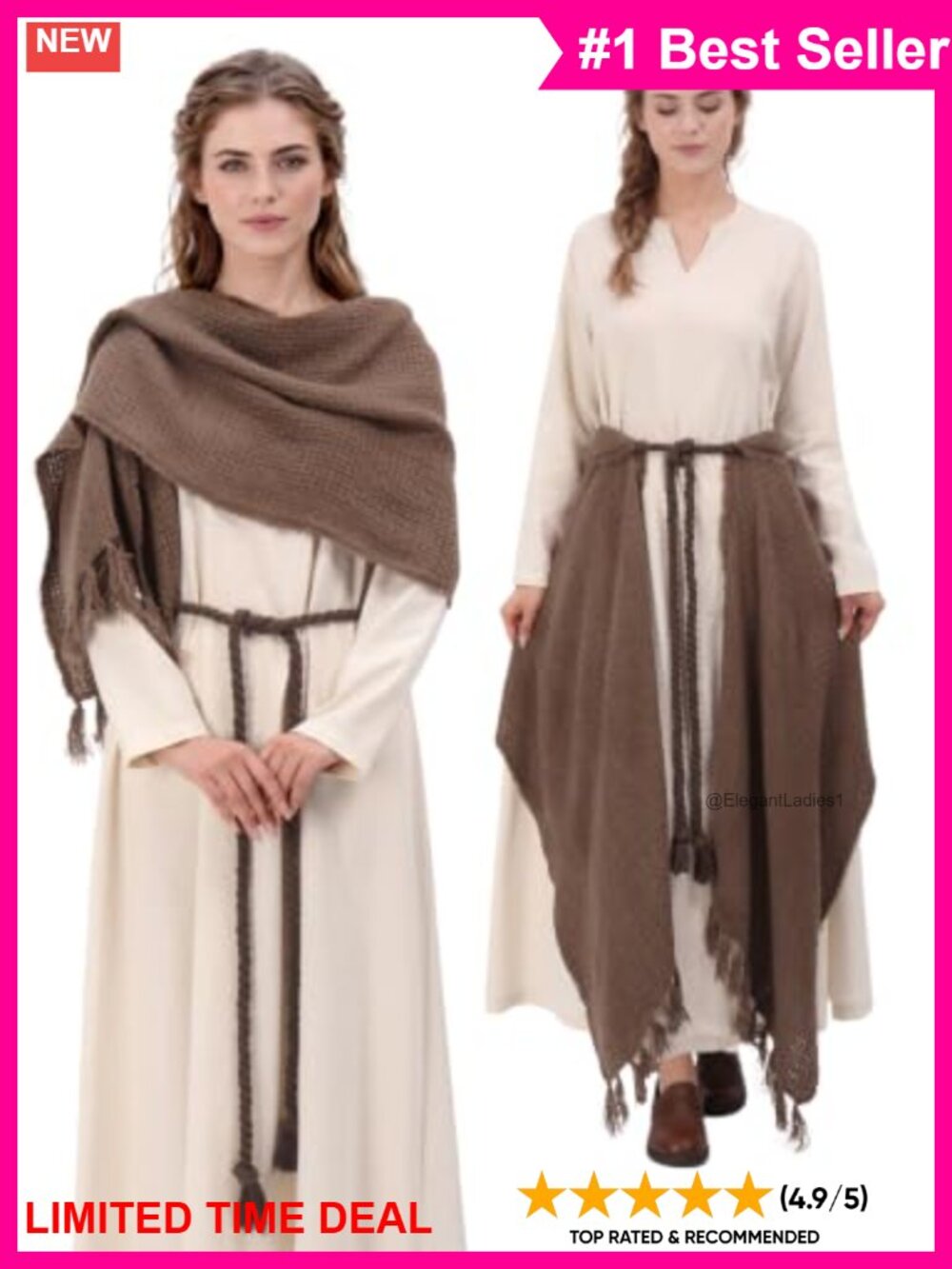 Medieval Knitted Fringed Shawl Norse Hip Scarf Skirt Renaissance Costume
